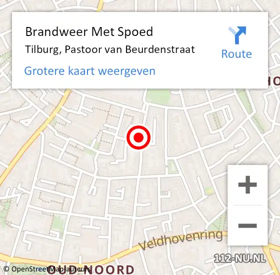 Locatie op kaart van de 112 melding: Brandweer Met Spoed Naar Tilburg, Pastoor van Beurdenstraat op 4 mei 2024 21:00
