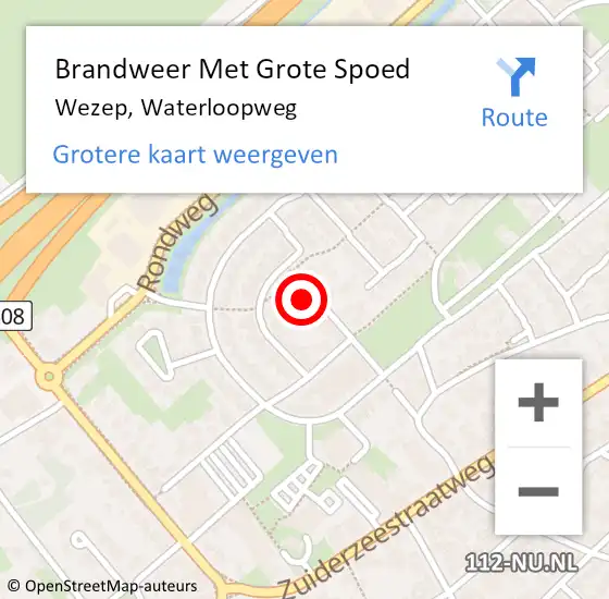 Locatie op kaart van de 112 melding: Brandweer Met Grote Spoed Naar Wezep, Waterloopweg op 4 mei 2024 21:01