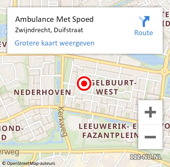 Locatie op kaart van de 112 melding: Ambulance Met Spoed Naar Zwijndrecht, Duifstraat op 4 mei 2024 21:06