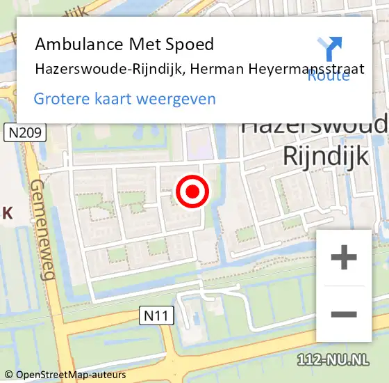 Locatie op kaart van de 112 melding: Ambulance Met Spoed Naar Hazerswoude-Rijndijk, Herman Heyermansstraat op 4 mei 2024 21:07