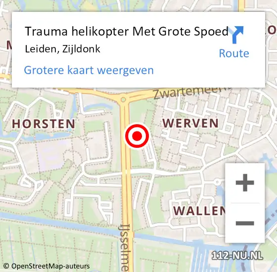 Locatie op kaart van de 112 melding: Trauma helikopter Met Grote Spoed Naar Leiden, Zijldonk op 4 mei 2024 21:15