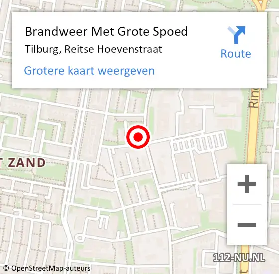 Locatie op kaart van de 112 melding: Brandweer Met Grote Spoed Naar Tilburg, Reitse Hoevenstraat op 4 mei 2024 21:15