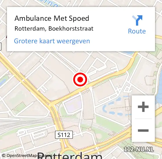 Locatie op kaart van de 112 melding: Ambulance Met Spoed Naar Rotterdam, Boekhorststraat op 4 mei 2024 21:41