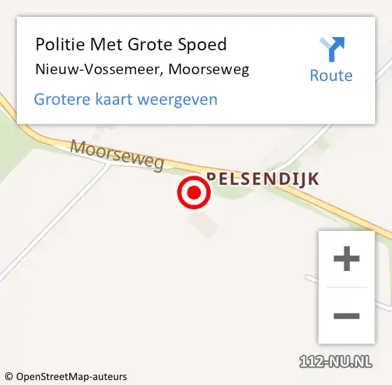 Locatie op kaart van de 112 melding: Politie Met Grote Spoed Naar Nieuw-Vossemeer, Moorseweg op 4 mei 2024 21:46