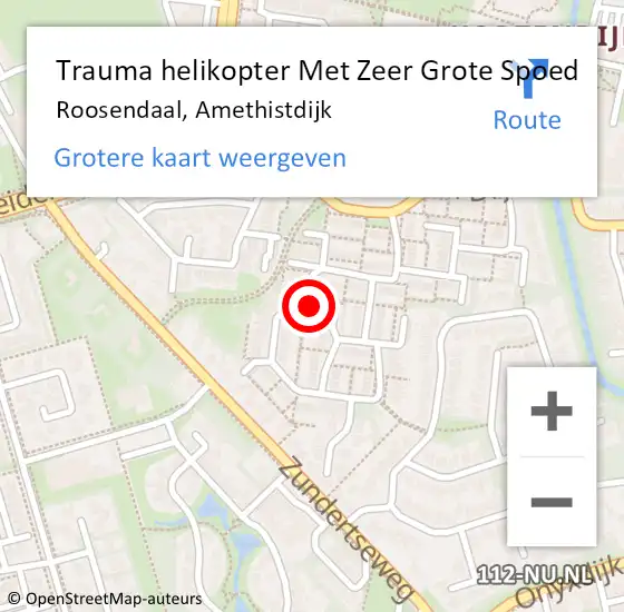 Locatie op kaart van de 112 melding: Trauma helikopter Met Zeer Grote Spoed Naar Roosendaal, Amethistdijk op 4 mei 2024 21:46