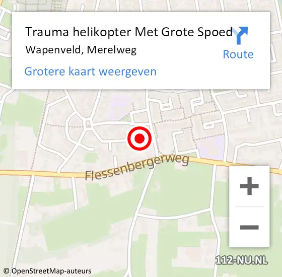 Locatie op kaart van de 112 melding: Trauma helikopter Met Grote Spoed Naar Wapenveld, Merelweg op 4 mei 2024 22:02