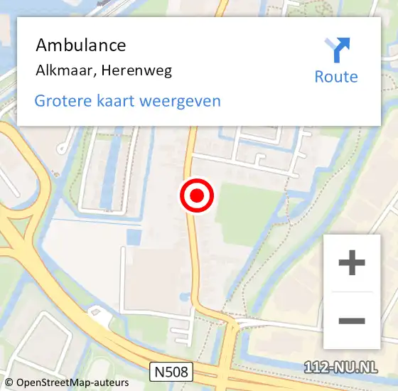 Locatie op kaart van de 112 melding: Ambulance Alkmaar, Herenweg op 4 mei 2024 22:18