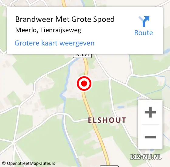 Locatie op kaart van de 112 melding: Brandweer Met Grote Spoed Naar Meerlo, Tienraijseweg op 4 mei 2024 22:20