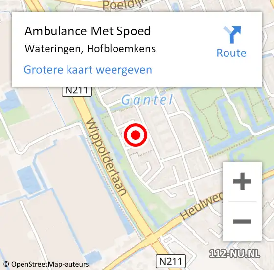 Locatie op kaart van de 112 melding: Ambulance Met Spoed Naar Wateringen, Hofbloemkens op 4 mei 2024 22:34