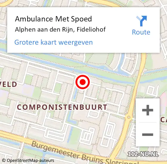 Locatie op kaart van de 112 melding: Ambulance Met Spoed Naar Alphen aan den Rijn, Fideliohof op 4 mei 2024 22:50