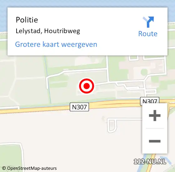 Locatie op kaart van de 112 melding: Politie Lelystad, Houtribweg op 4 mei 2024 23:02