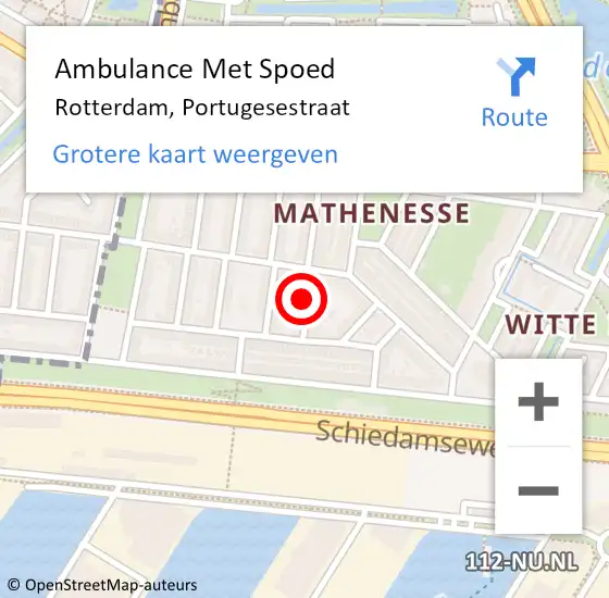 Locatie op kaart van de 112 melding: Ambulance Met Spoed Naar Rotterdam, Portugesestraat op 5 mei 2024 00:14