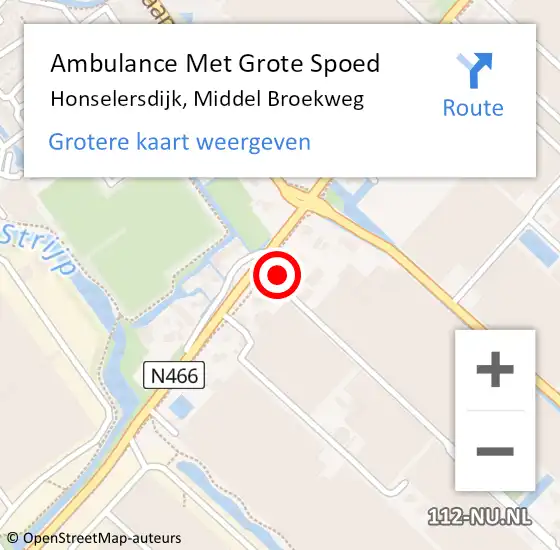 Locatie op kaart van de 112 melding: Ambulance Met Grote Spoed Naar Honselersdijk, Middel Broekweg op 5 mei 2024 00:16
