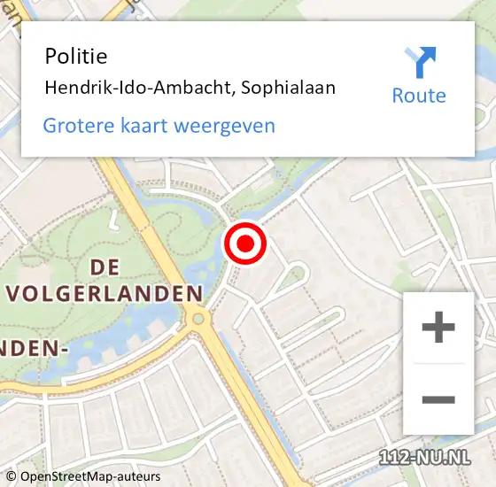 Locatie op kaart van de 112 melding: Politie Hendrik-Ido-Ambacht, Sophialaan op 5 mei 2024 00:19