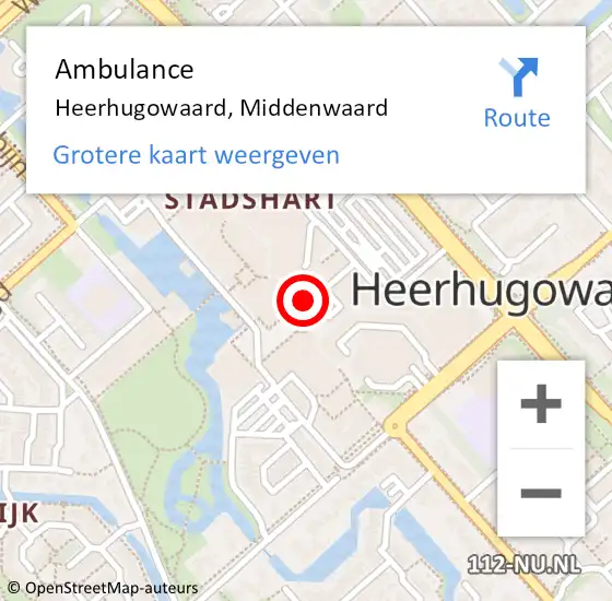 Locatie op kaart van de 112 melding: Ambulance Heerhugowaard, Middenwaard op 5 mei 2024 00:22