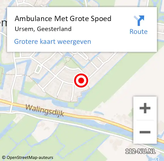 Locatie op kaart van de 112 melding: Ambulance Met Grote Spoed Naar Ursem, Geesterland op 5 mei 2024 00:46