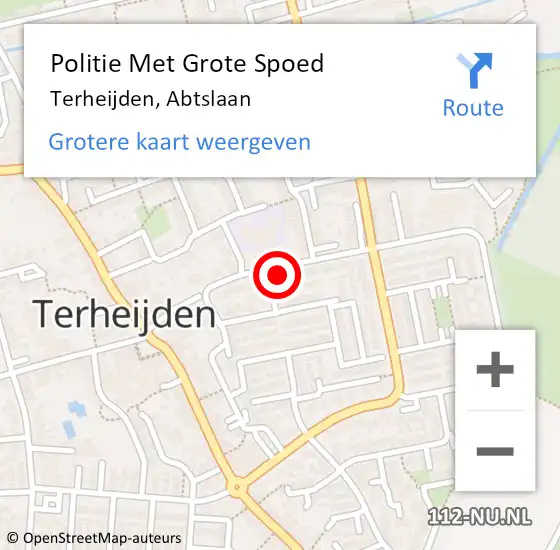 Locatie op kaart van de 112 melding: Politie Met Grote Spoed Naar Terheijden, Abtslaan op 5 mei 2024 01:01