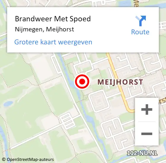 Locatie op kaart van de 112 melding: Brandweer Met Spoed Naar Nijmegen, Meijhorst op 5 mei 2024 02:36