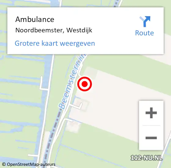 Locatie op kaart van de 112 melding: Ambulance Noordbeemster, Westdijk op 5 mei 2024 02:43