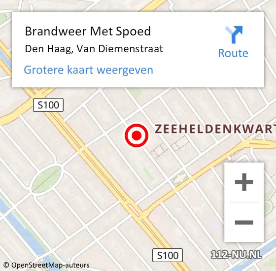 Locatie op kaart van de 112 melding: Brandweer Met Spoed Naar Den Haag, Van Diemenstraat op 5 mei 2024 03:02