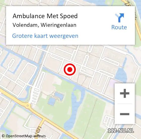 Locatie op kaart van de 112 melding: Ambulance Met Spoed Naar Volendam, Wieringenlaan op 5 mei 2024 03:07