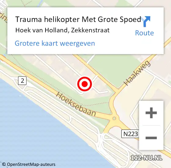 Locatie op kaart van de 112 melding: Trauma helikopter Met Grote Spoed Naar Hoek van Holland, Zekkenstraat op 5 mei 2024 03:13