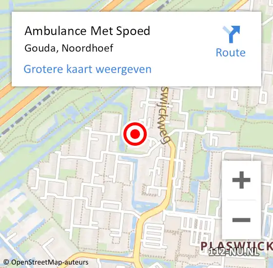Locatie op kaart van de 112 melding: Ambulance Met Spoed Naar Gouda, Noordhoef op 5 mei 2024 03:20