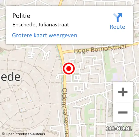 Locatie op kaart van de 112 melding: Politie Enschede, Julianastraat op 5 mei 2024 03:24