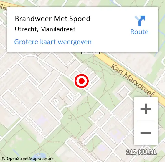 Locatie op kaart van de 112 melding: Brandweer Met Spoed Naar Utrecht, Maniladreef op 5 mei 2024 03:49