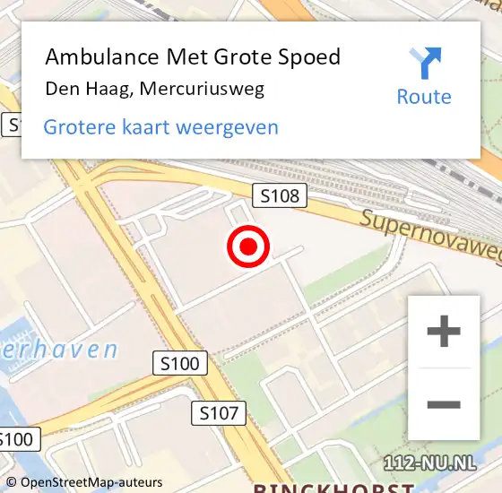 Locatie op kaart van de 112 melding: Ambulance Met Grote Spoed Naar Den Haag, Mercuriusweg op 5 mei 2024 03:55