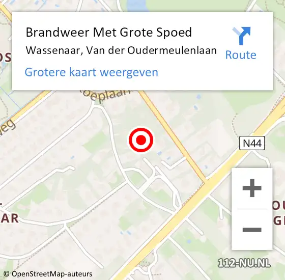 Locatie op kaart van de 112 melding: Brandweer Met Grote Spoed Naar Wassenaar, Van der Oudermeulenlaan op 5 mei 2024 05:11