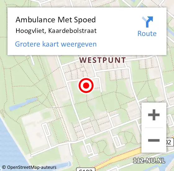 Locatie op kaart van de 112 melding: Ambulance Met Spoed Naar Hoogvliet, Kaardebolstraat op 5 mei 2024 06:37