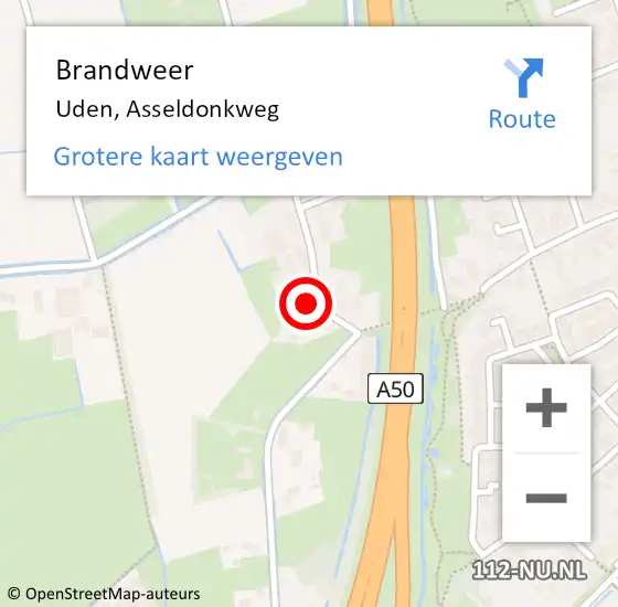 Locatie op kaart van de 112 melding: Brandweer Uden, Asseldonkweg op 5 mei 2024 07:06