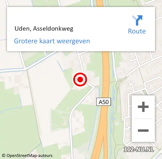 Locatie op kaart van de 112 melding:  Uden, Asseldonkweg op 5 mei 2024 07:06