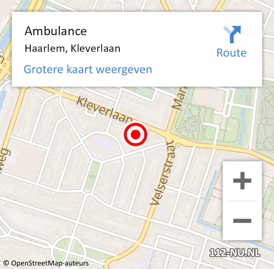 Locatie op kaart van de 112 melding: Ambulance Haarlem, Kleverlaan op 5 mei 2024 07:18