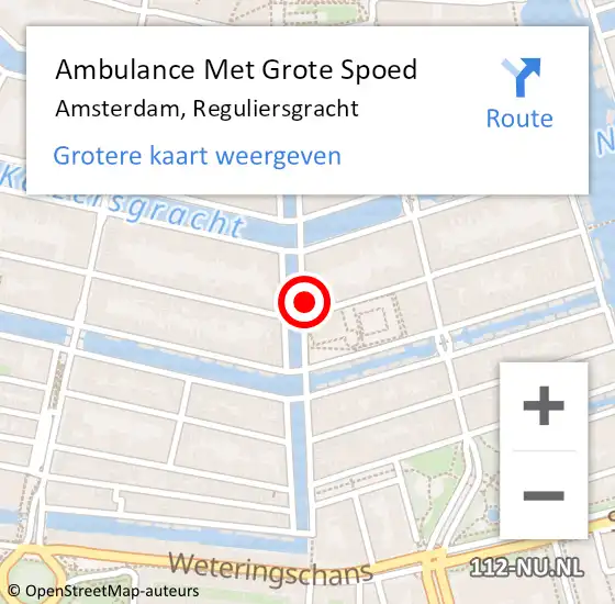 Locatie op kaart van de 112 melding: Ambulance Met Grote Spoed Naar Amsterdam, Reguliersgracht op 5 mei 2024 07:29
