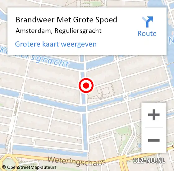 Locatie op kaart van de 112 melding: Brandweer Met Grote Spoed Naar Amsterdam, Reguliersgracht op 5 mei 2024 07:29