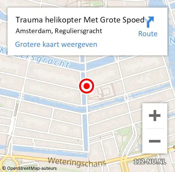 Locatie op kaart van de 112 melding: Trauma helikopter Met Grote Spoed Naar Amsterdam, Reguliersgracht op 5 mei 2024 07:29