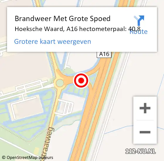 Locatie op kaart van de 112 melding: Brandweer Met Grote Spoed Naar Hoeksche Waard, A16 hectometerpaal: 40,8 op 5 mei 2024 07:53