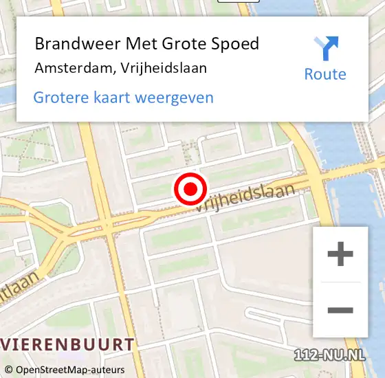 Locatie op kaart van de 112 melding: Brandweer Met Grote Spoed Naar Amsterdam, Vrijheidslaan op 5 mei 2024 08:02