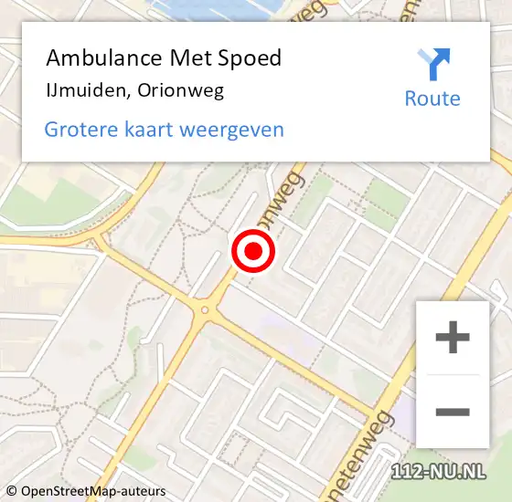 Locatie op kaart van de 112 melding: Ambulance Met Spoed Naar IJmuiden, Orionweg op 5 mei 2024 08:10
