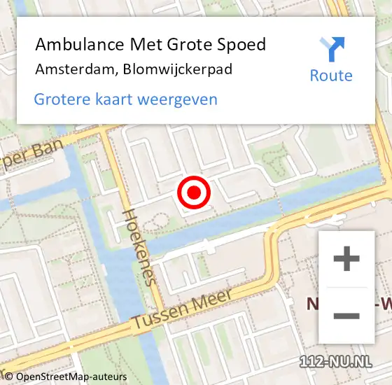 Locatie op kaart van de 112 melding: Ambulance Met Grote Spoed Naar Amsterdam, Blomwijckerpad op 5 mei 2024 08:43