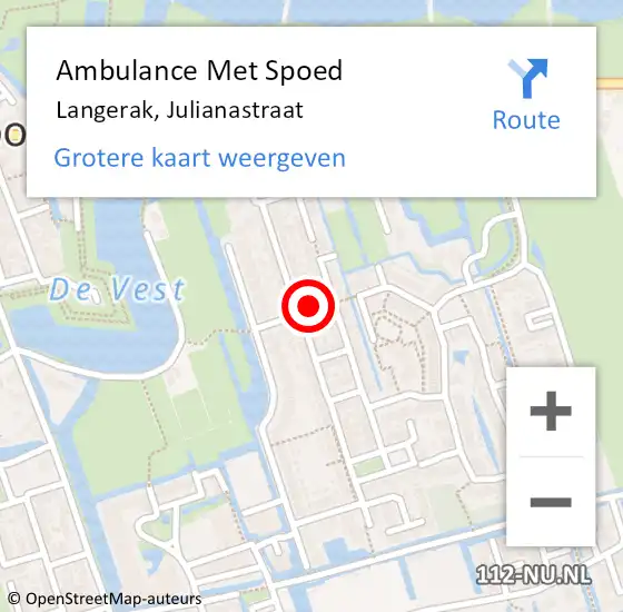 Locatie op kaart van de 112 melding: Ambulance Met Spoed Naar Langerak, Julianastraat op 5 mei 2024 09:25