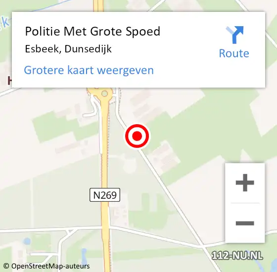 Locatie op kaart van de 112 melding: Politie Met Grote Spoed Naar Esbeek, Dunsedijk op 5 mei 2024 09:27