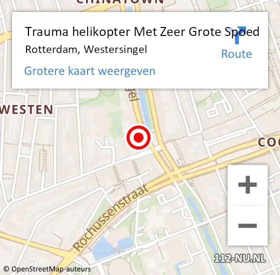 Locatie op kaart van de 112 melding: Trauma helikopter Met Zeer Grote Spoed Naar Rotterdam, Westersingel op 5 mei 2024 10:40