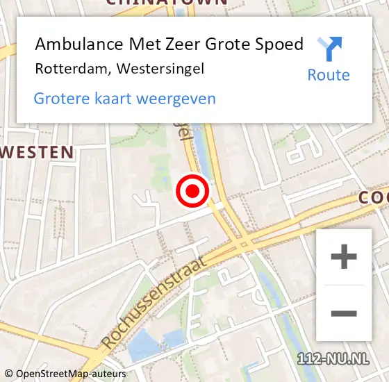 Locatie op kaart van de 112 melding: Ambulance Met Zeer Grote Spoed Naar Rotterdam, Westersingel op 5 mei 2024 10:40