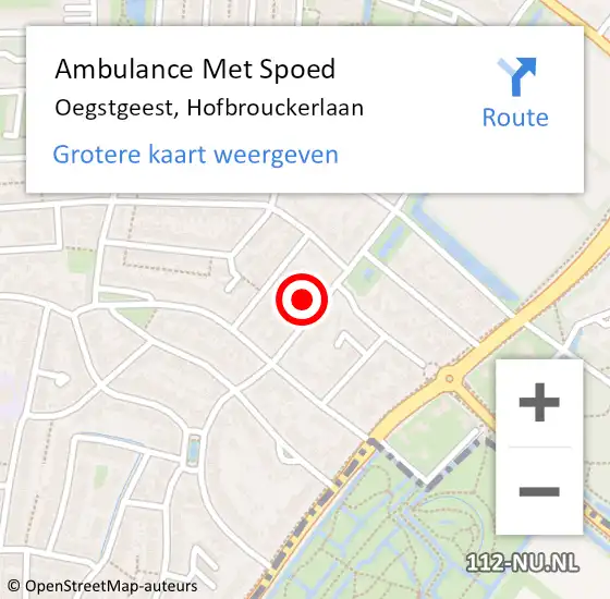 Locatie op kaart van de 112 melding: Ambulance Met Spoed Naar Oegstgeest, Hofbrouckerlaan op 5 mei 2024 10:41