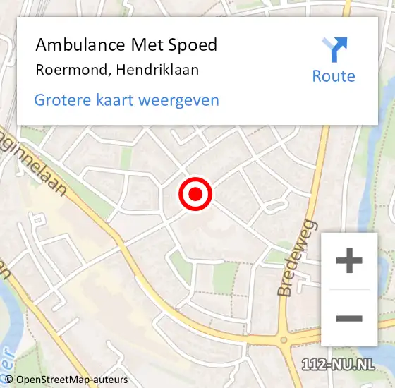 Locatie op kaart van de 112 melding: Ambulance Met Spoed Naar Roermond, Hendriklaan op 5 mei 2024 10:49