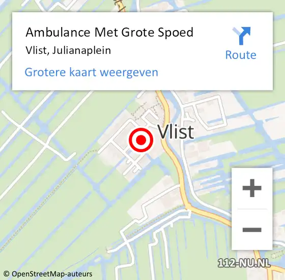 Locatie op kaart van de 112 melding: Ambulance Met Grote Spoed Naar Vlist, Julianaplein op 5 mei 2024 10:51