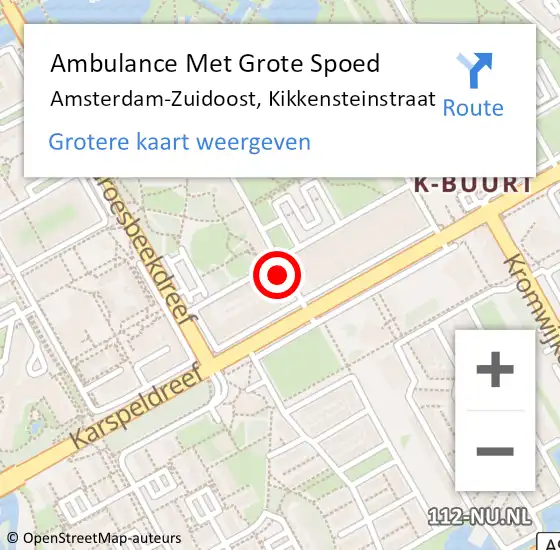 Locatie op kaart van de 112 melding: Ambulance Met Grote Spoed Naar Amsterdam, Kikkensteinstraat op 5 mei 2024 11:00